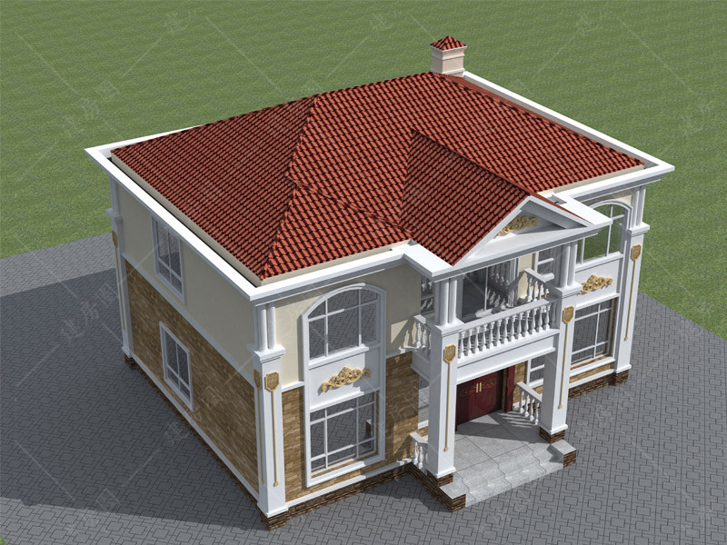 农村二层欧式风格自建别墅鸟瞰设计效果图