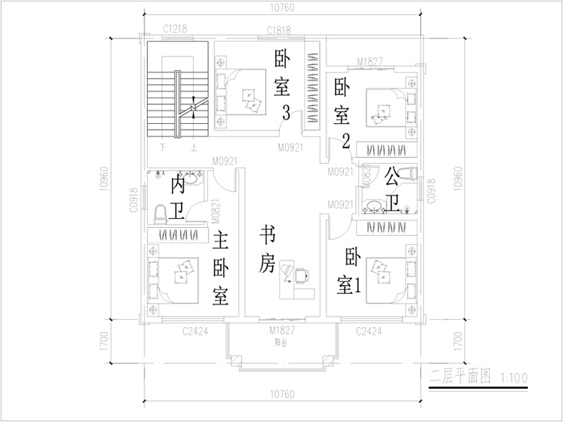 二层欧式小别墅设计二层平面布局图