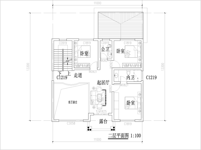 三层欧式小别墅二层平面布局