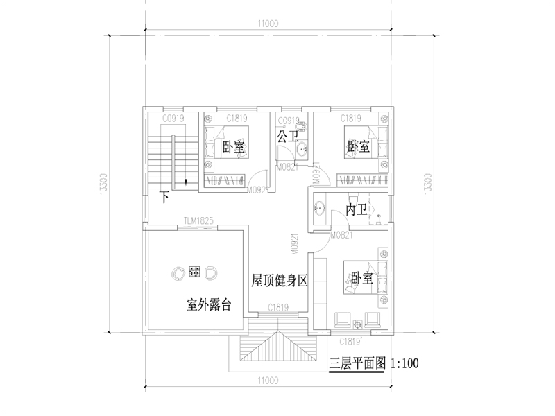 欧式小别墅三层平面布局