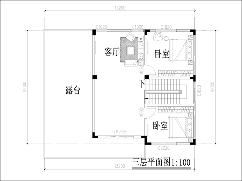 农村小型框架别墅设计三层平面图