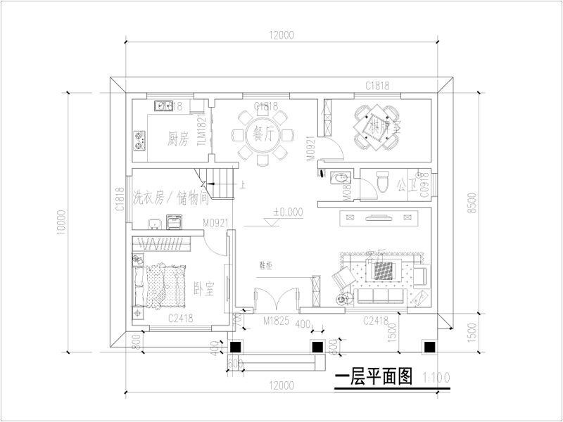 农村自建别墅二层设计一层户型图