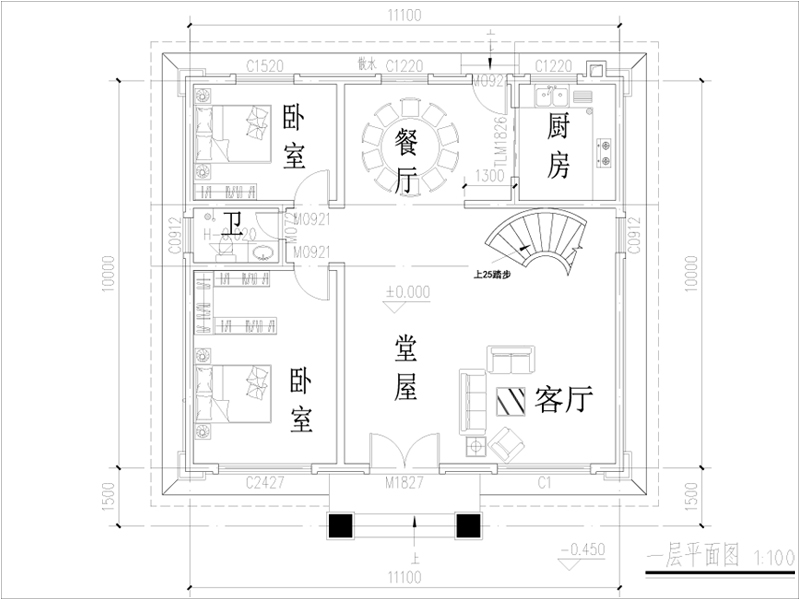 30万农村三层别墅一层户型图