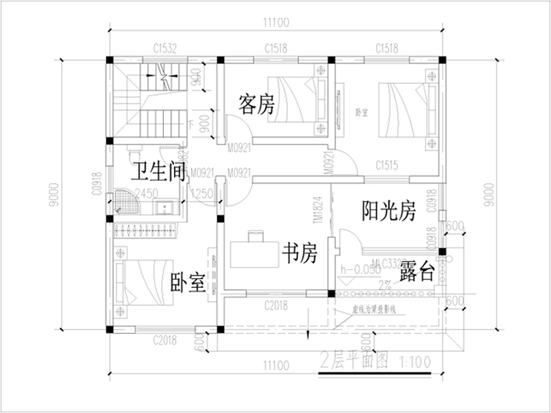 农村二层别墅自建房二层户型图