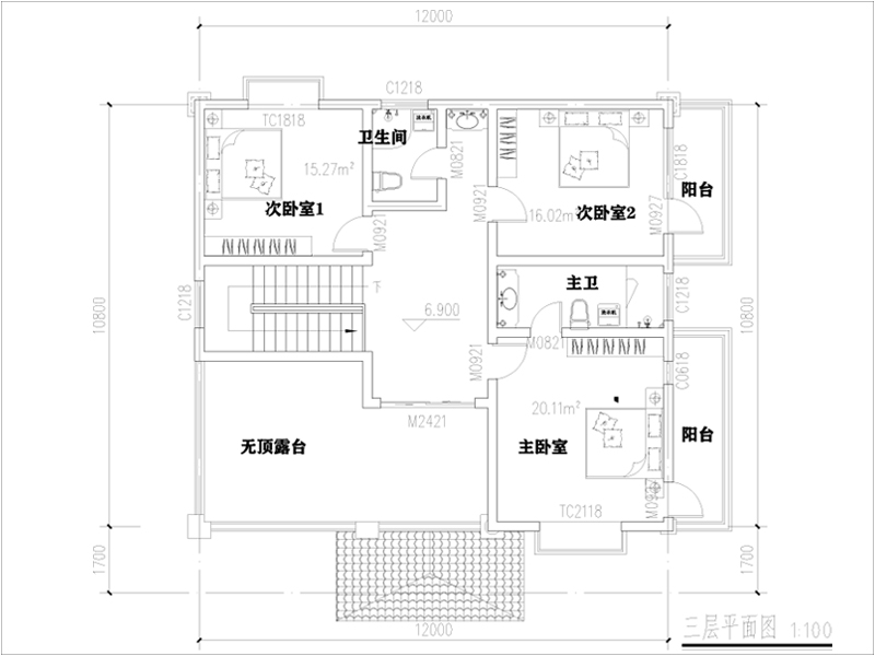 农村别墅自建房三楼户型图