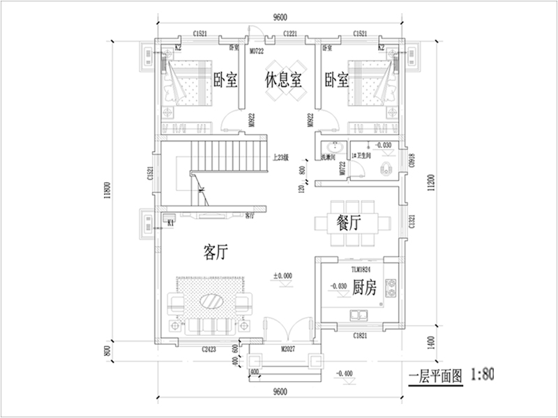 二层农村别墅自建房一层平面图