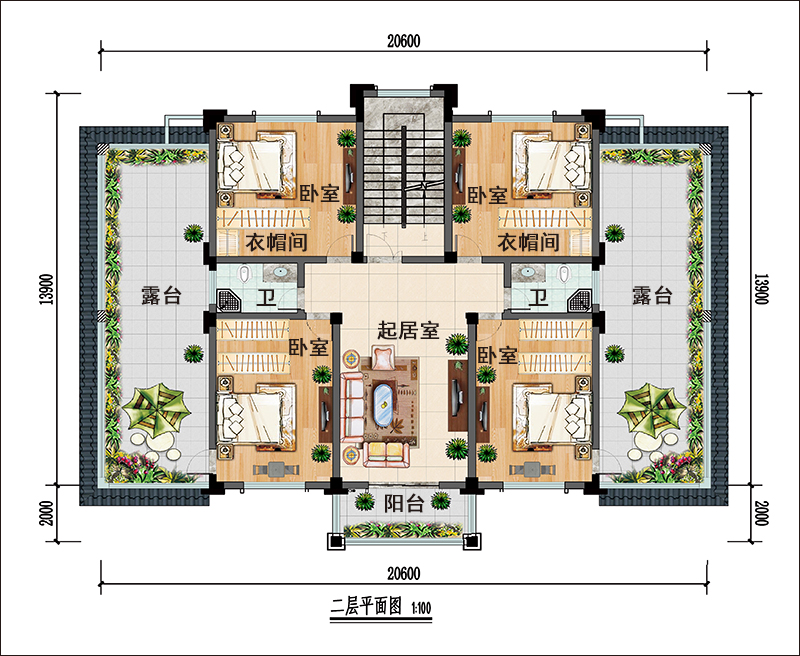 四层欧式双拼别墅二楼户型图