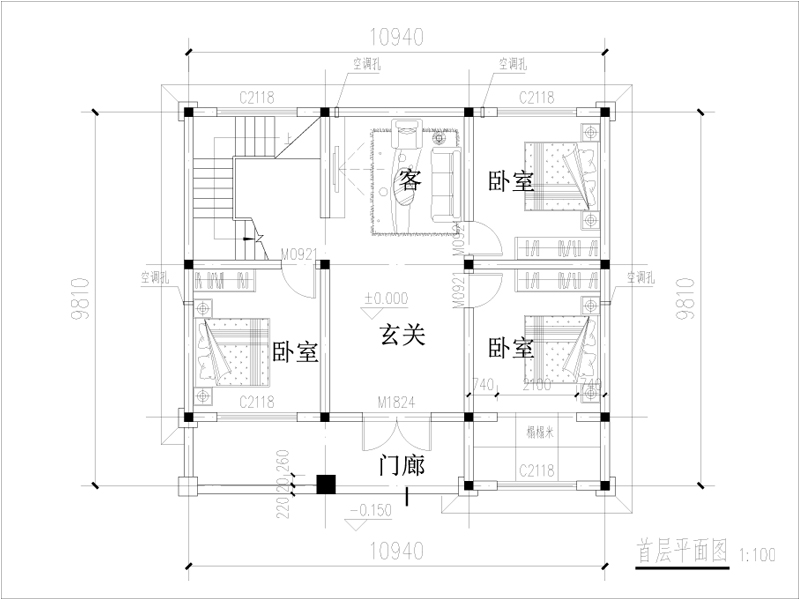 农村二层楼房一层平面图