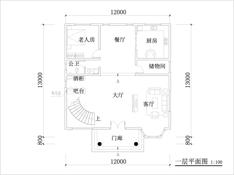 欧式别墅一层户型图