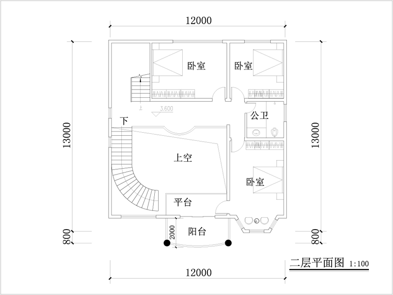 欧式别墅二层平面图