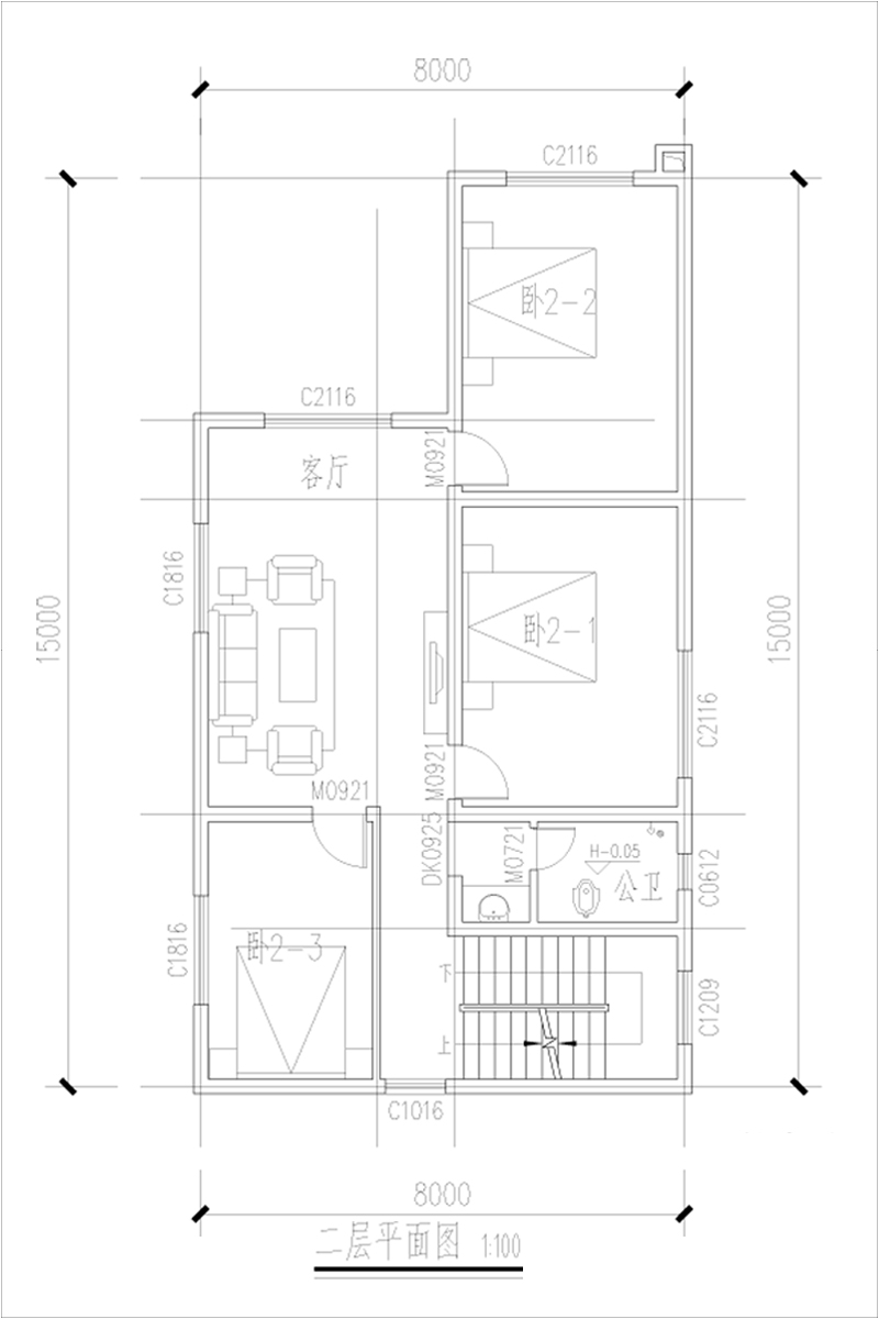 农村简欧别墅二层户型图