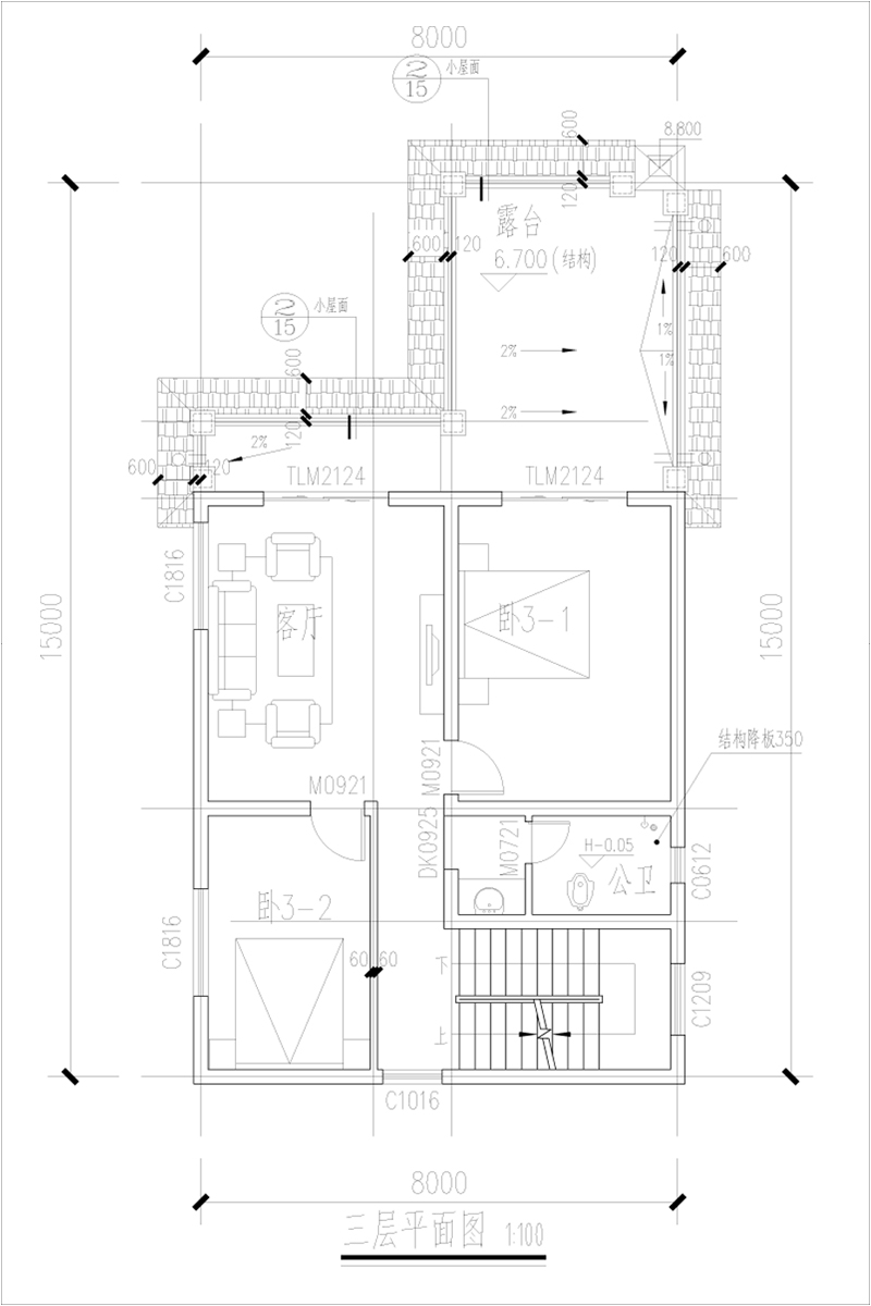 简欧别墅三层户型图