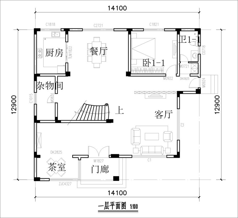 现代乡村别墅设计一层平面图