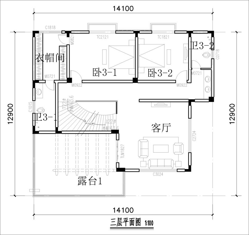 现代别墅设计三层平面图