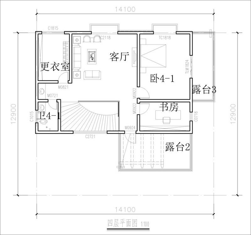 现代别墅设计四层平面图