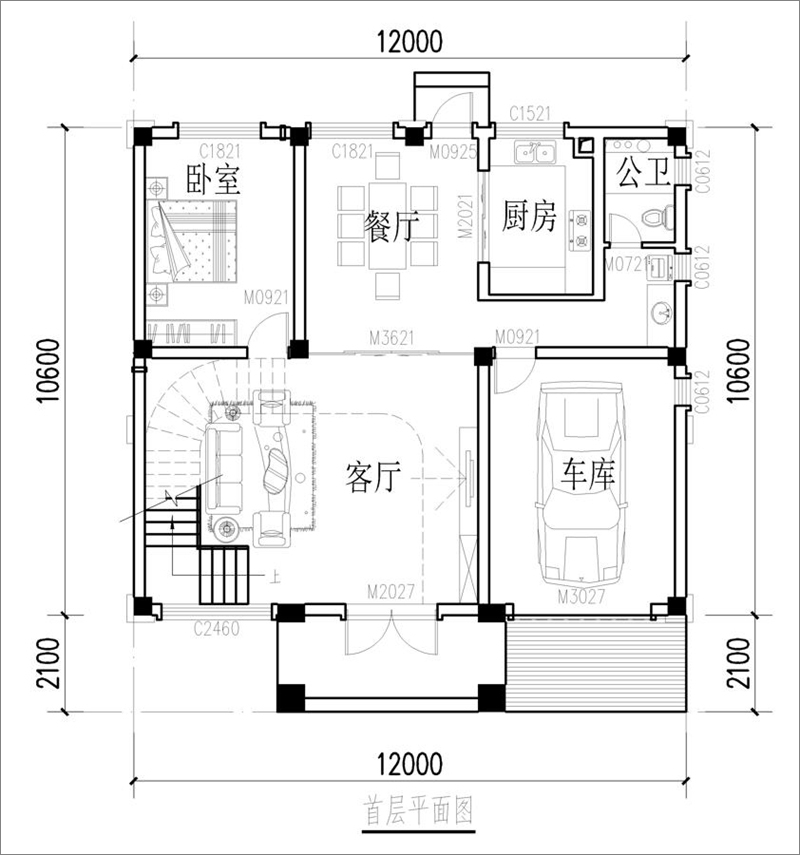农村四层欧式别墅一层平面图