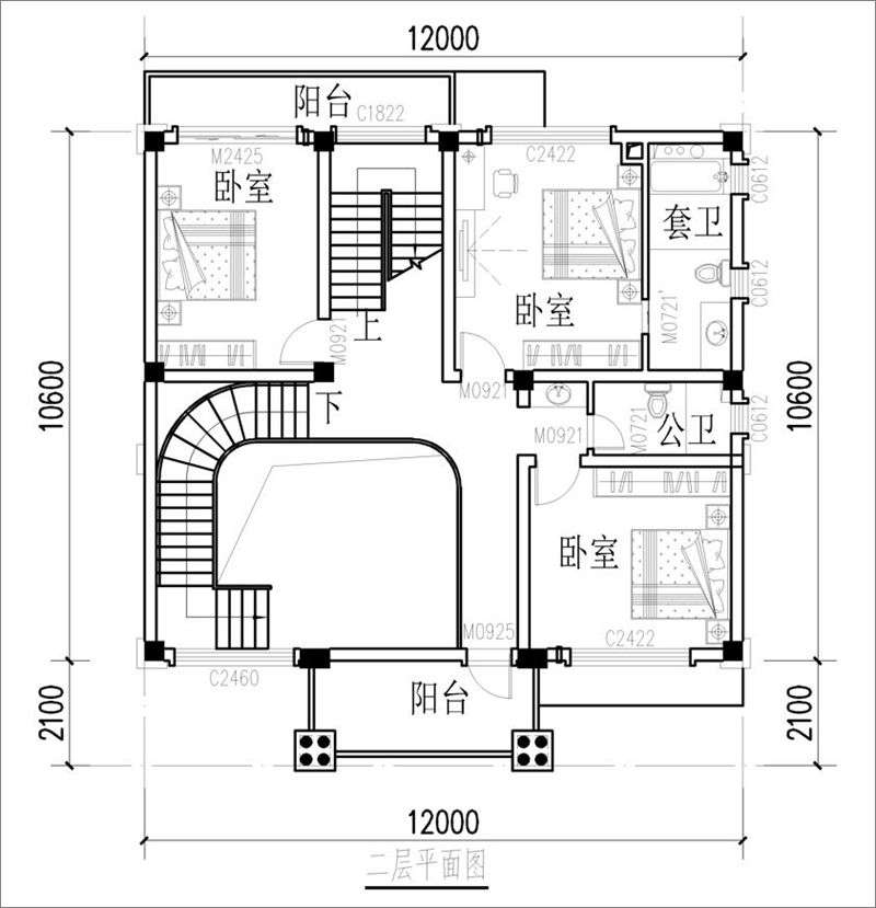 农村四层欧式别墅二层户型图