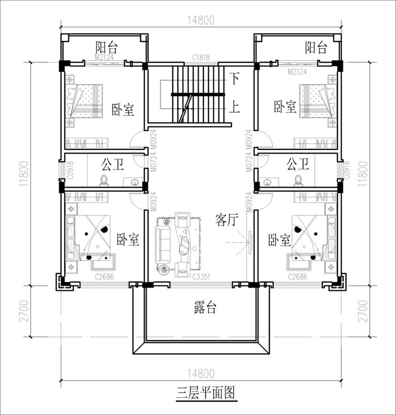 豪华欧式别墅三楼户型图
