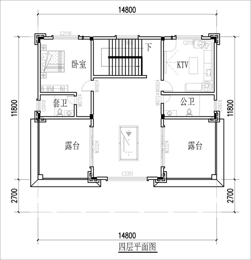 豪华大气欧式别墅四层户型图