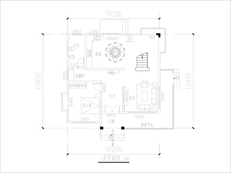 三层现代风格别墅一层平面图