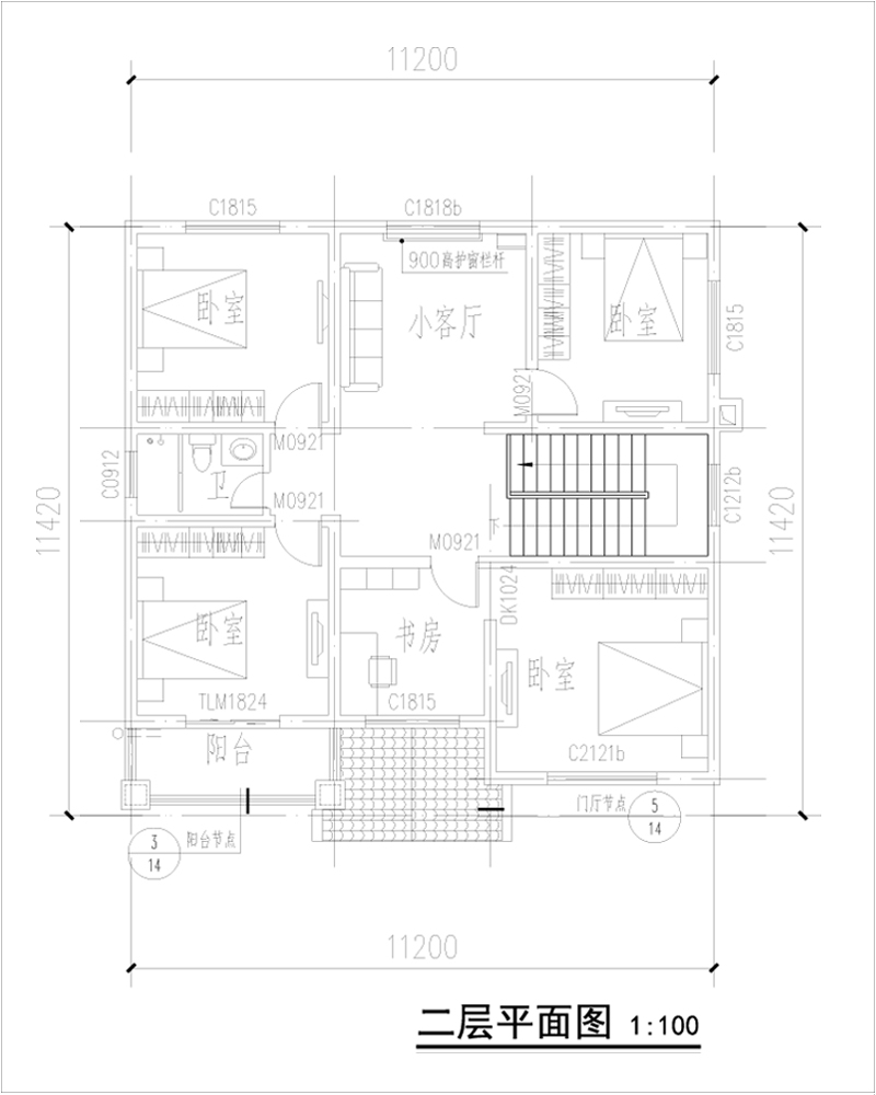 农村120平方别墅二层户型图