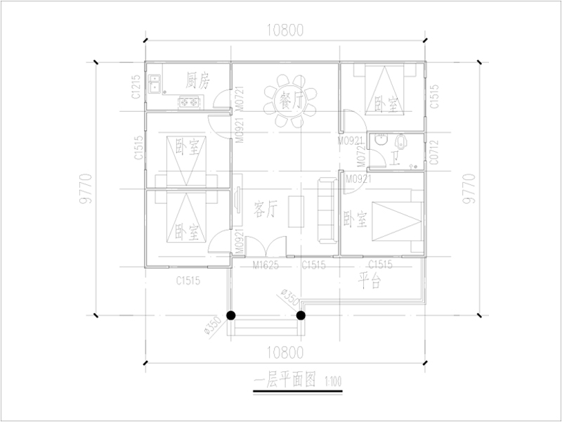 美式乡村一层小别墅户型图