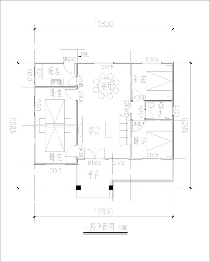 欧式一层小洋房户型图