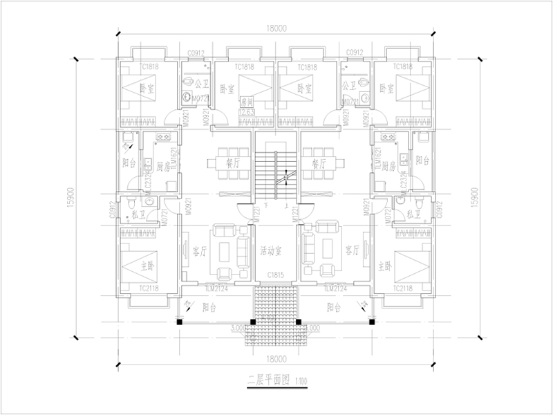 双拼别墅二层户型图