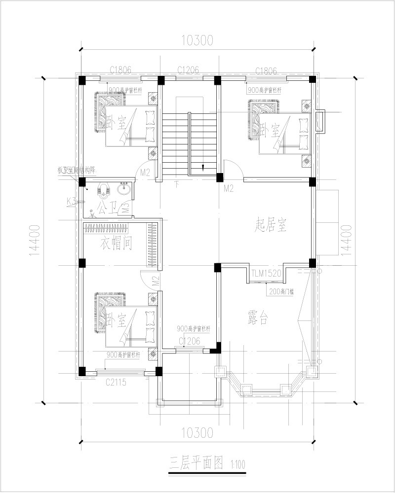 三层美式乡村房子户型图