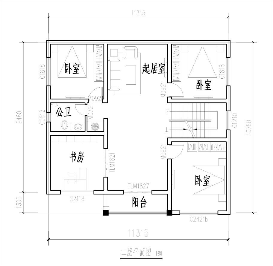 三层乡村别墅平面布局图