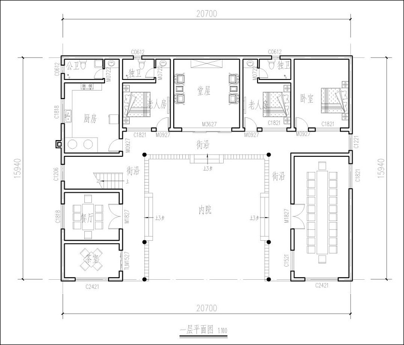 中式三合院户型图