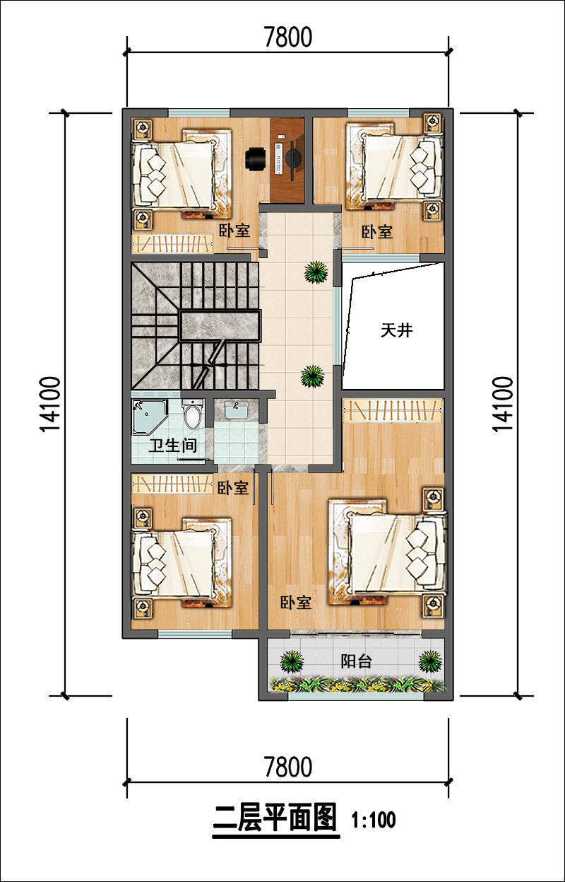 两间三层自建房平面图