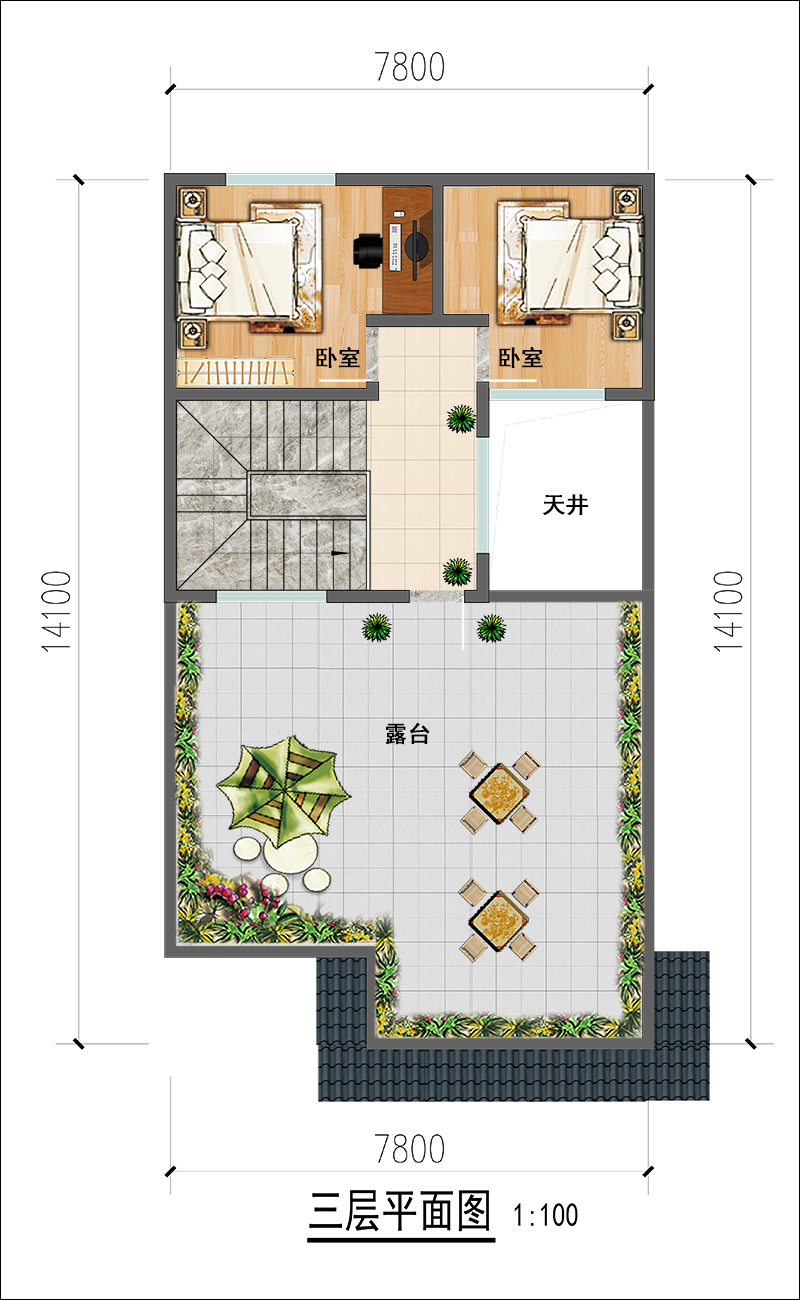 两间三层自建房平面布局图