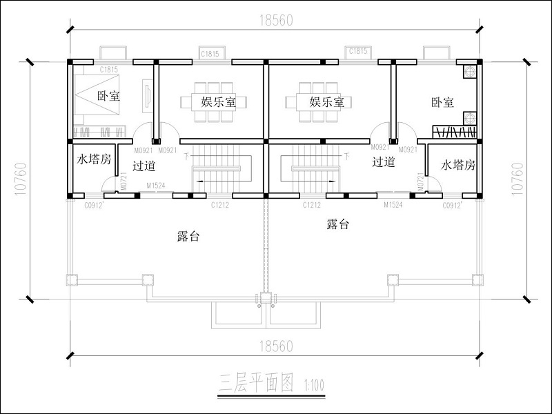 三层双拼别墅平面户型图