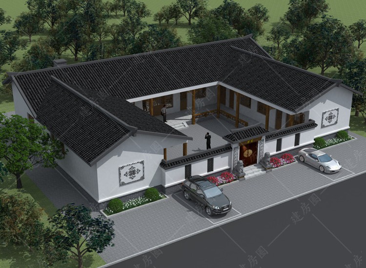 农村自建房设计一层带车库，外观简洁朴素、造价低