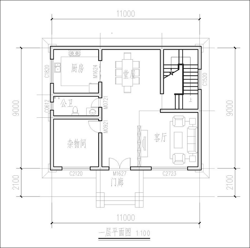 农村一百平方三层别墅户型图
