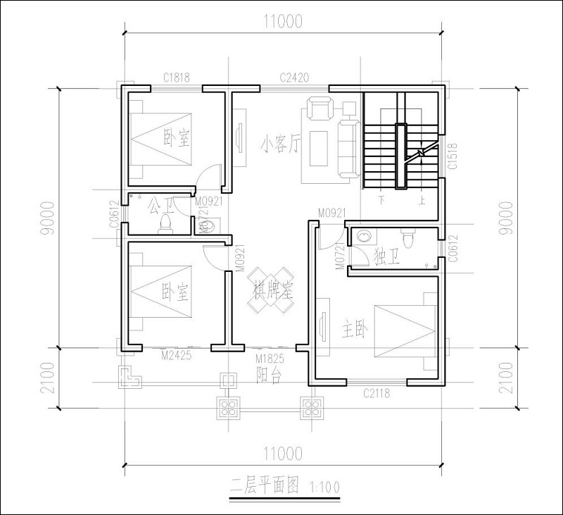 农村一百平方三层别墅平面图