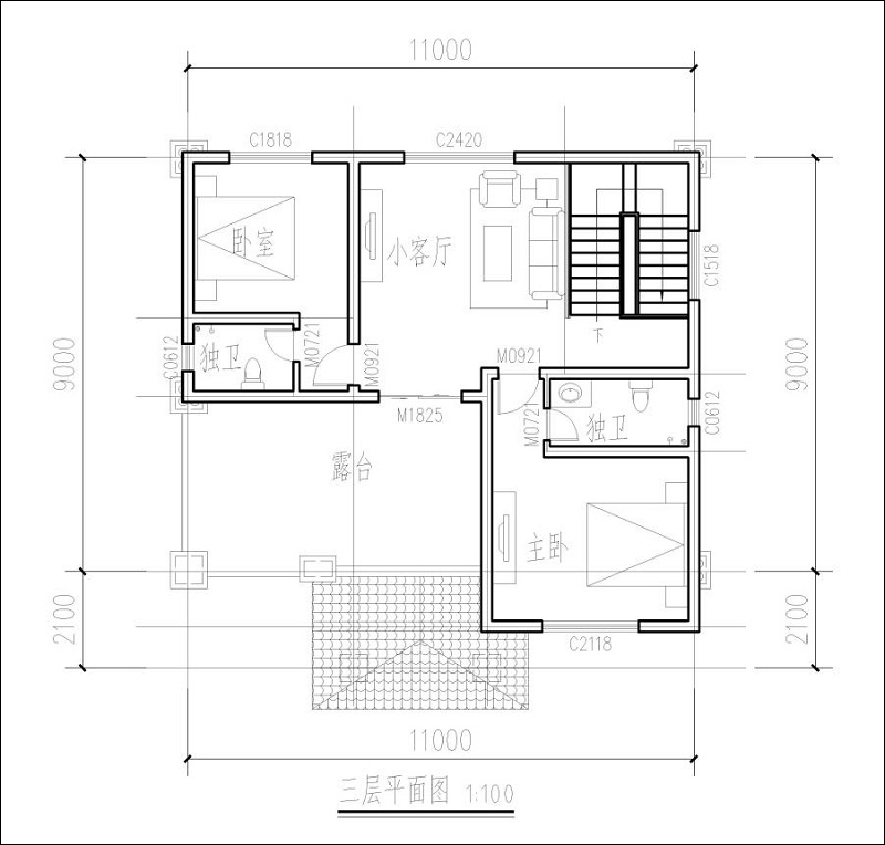 农村一百平方别墅户型图