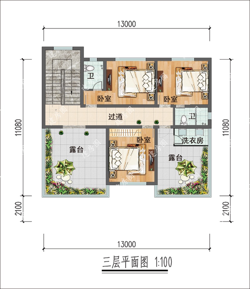 农村三层自建房平面图