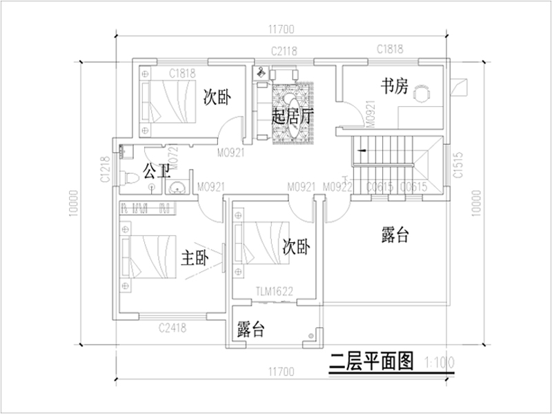 自建房屋二层设计平面图