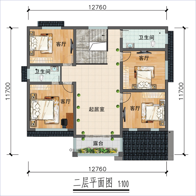 农村140平米自建房二层平面图