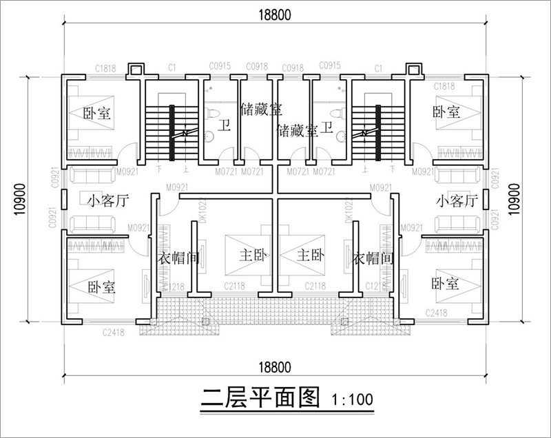 现代简约二层双拼别墅平面图