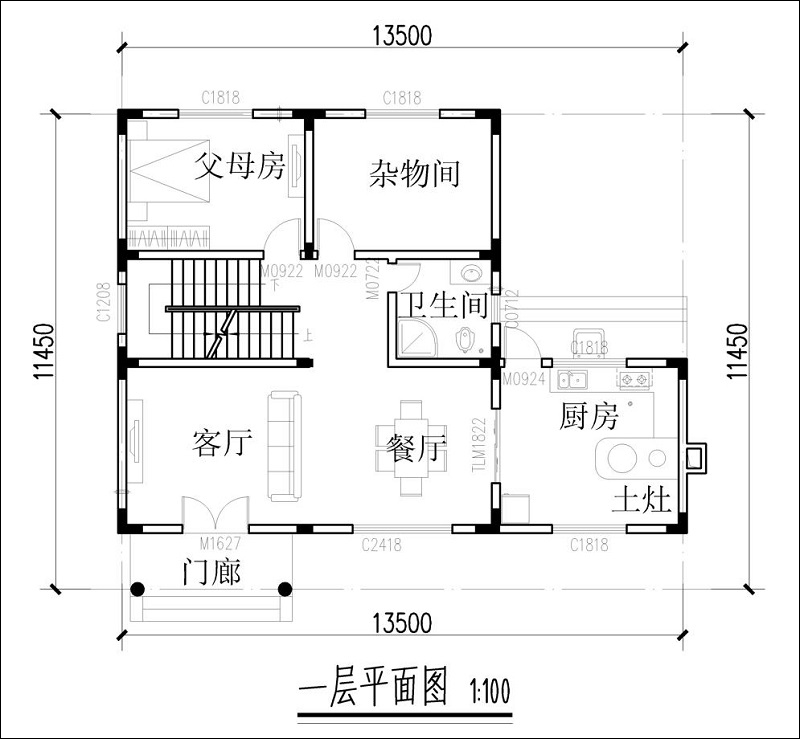 农村两间三层小洋房平面图