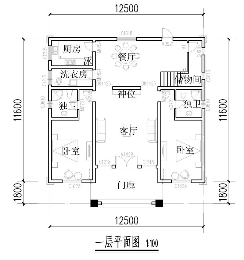 农村二层自建房一层平面图