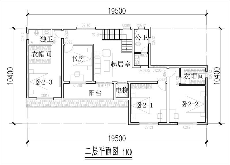 二层中式楼房设计平面图