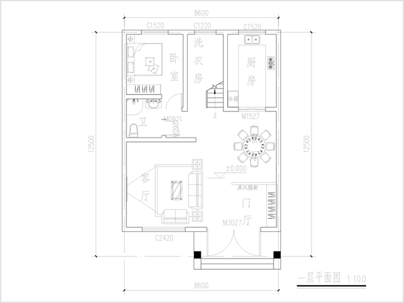 农村徽派建房图纸一层平面图