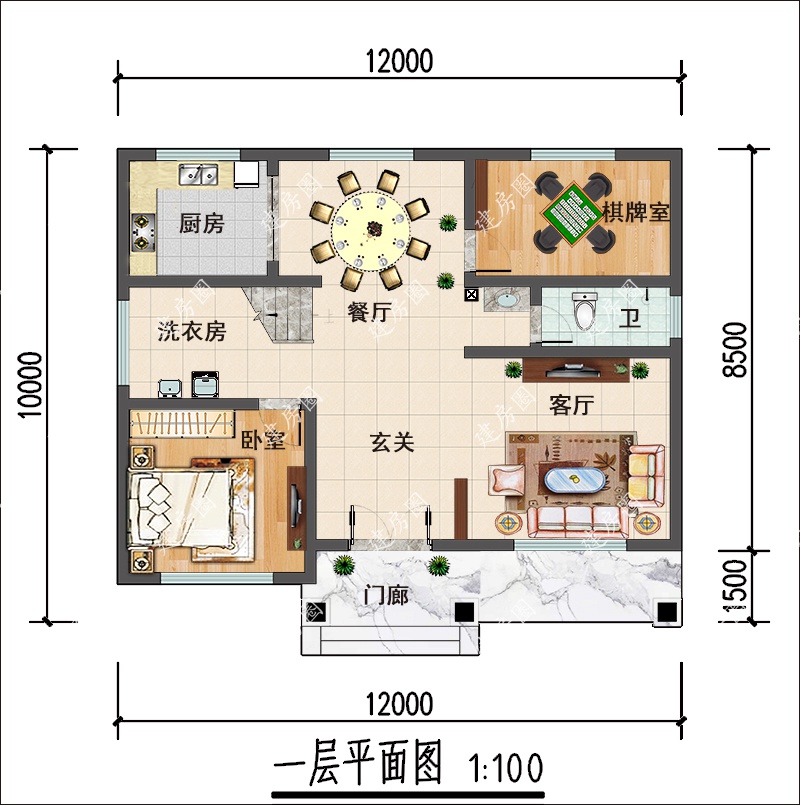 农村自建别墅二层设计一层户型图