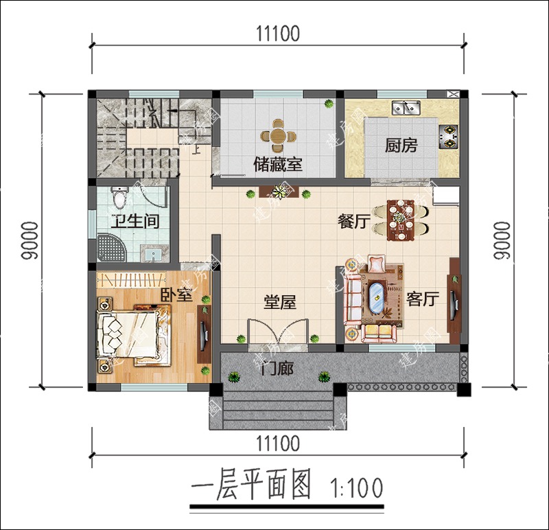 农村二层别墅设计一层户型图