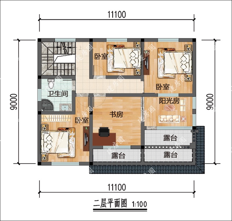 农村二层别墅自建房二层户型图