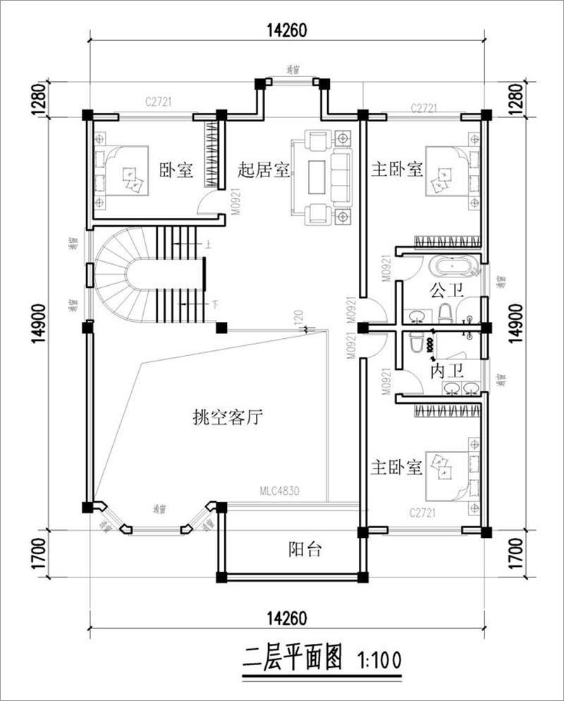 欧式别墅设计二层户型图